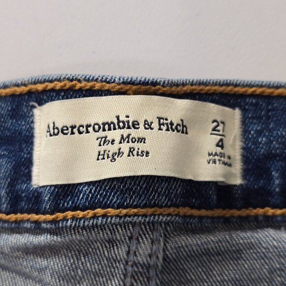 Abercrombie & Fitch High Rise Mom Jeans 27 Blue Distressed NWT - Picture 3 of 6